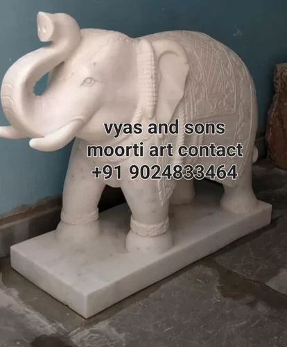 Multicolor White Marble Elephant Statue, For Exterior Decor, 2 Feet