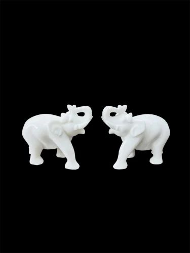 White Marble Elephant Statue, For Interior Decor