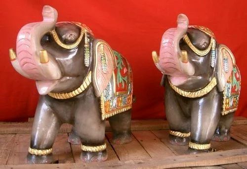 Brown Elephants in Marble Statue, For Interior Decor