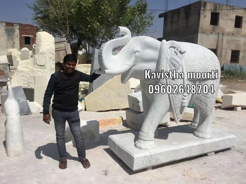 White Marble Gajraj Statue, Outdoor