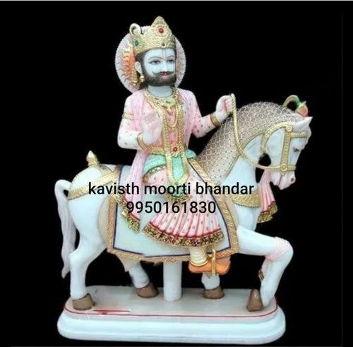 Painted Hindu Marble Ramdev Baba Statue
