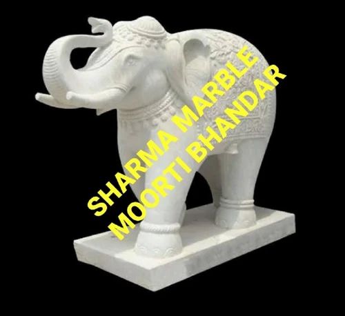 White Marble Elephant Statue, For Interior Decor, For Exterior Decor