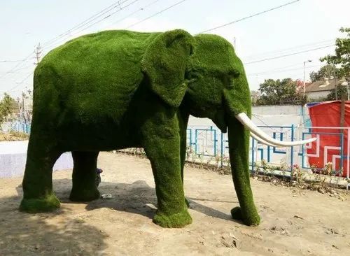 Green 12 Feet Fiber Grass Made Elephant Statue, For Exterior Decor