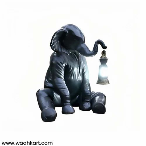 Black Fiber Sitting Elephant Statue With Lantern