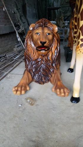Golden FRP Lion Sculptures Statue, For Exterior Decor, 2-5 Feet