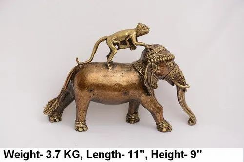 Brass Elephant with Monkey