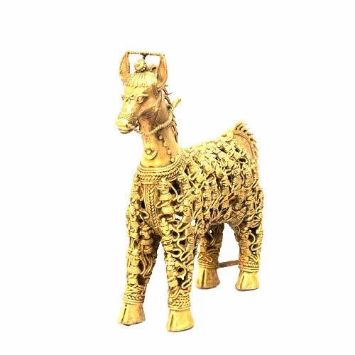 Golden Metal Dhokra Figure Horse