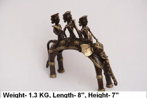 Brown Brass Slim Elephant with Rider