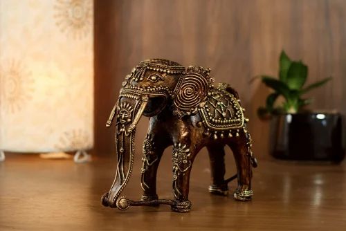 Dhokra Brass Elephant Figurine for Home Office Table Collectors