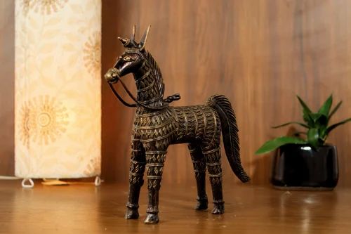 Dhokra Brass Standing Horse Sculpture for Home Office Clients