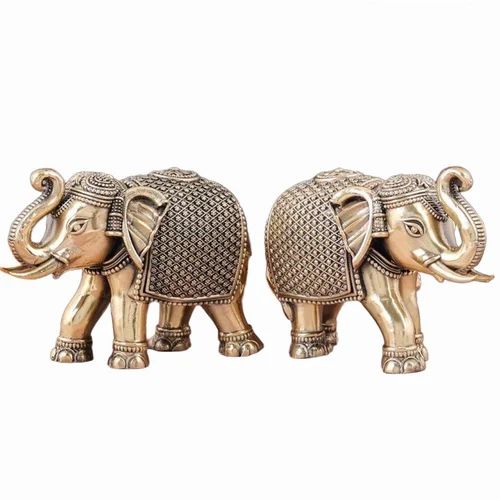 Brass Antique Elephant Set Statue