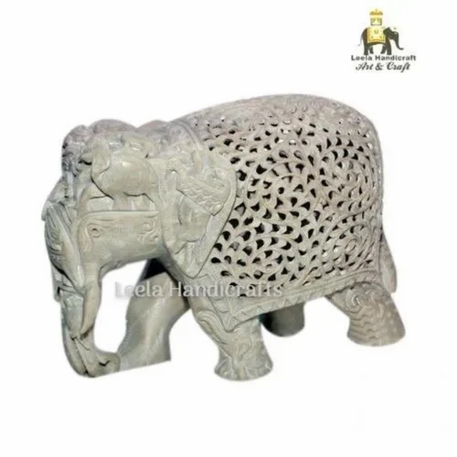 White Stone Elephant Statue, For Interior Decor, Size/Dimension: 6" Inch