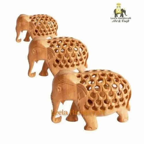 Carved Wooden Decorative Elephant Statue, For Decoration, 3