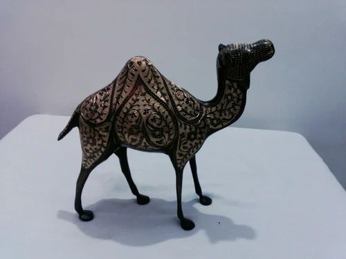 Brass Camel Engraved Enamel Statue, Size: 10 Inches