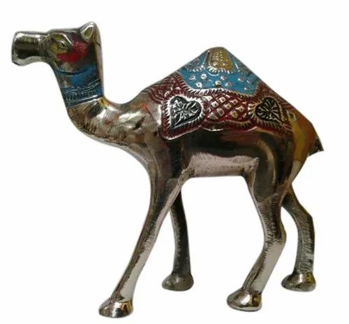 Enamelled Brass Camel Engrave Enamel Statue, For Interior Decor