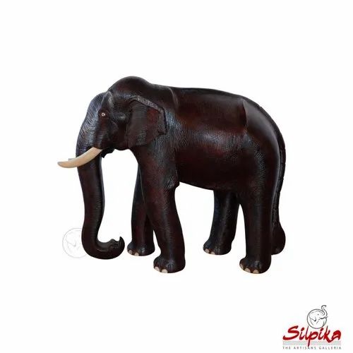 Brown Silpika Wooden Elephant Natural Skin Design, For Home Decor