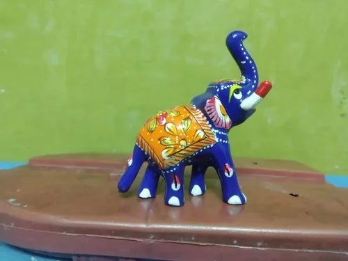 Hand Made Ambose Painting Metal Aluminium Meenakari Elephant Statue, For Interior Decor