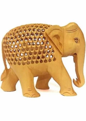 Wooden Brown Undercut Inlay Elephant Statue, For Decoration