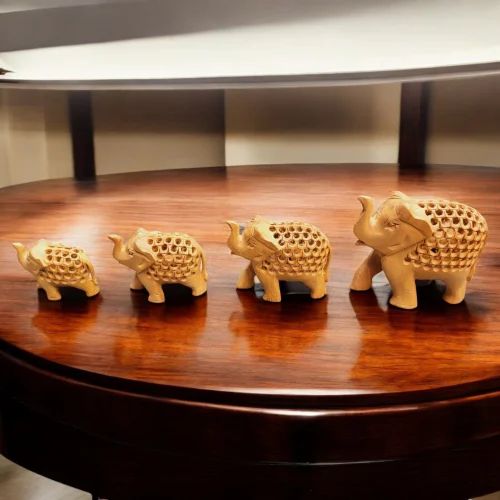 Wooden Carved Elephant Set, For Home Decor, 4