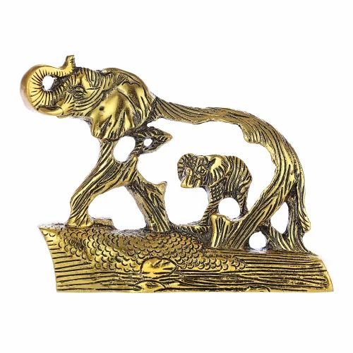 NM 1685 Gold Plated Aluminium Elephant With Baby Elephant Figurine