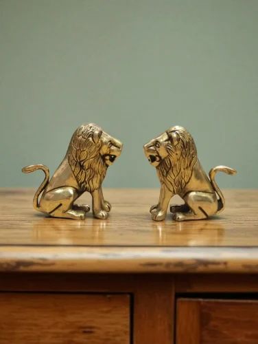 Golden Brass sitting lions, For Interior Decor