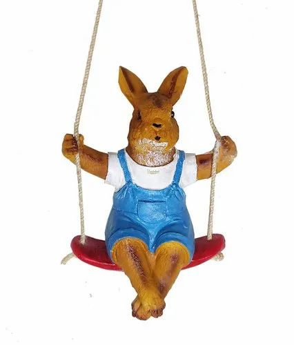 Rabbit On Swing Resin Hanging Decoration Statue Items For Garden, Balcony & Outdoor By Wonderland