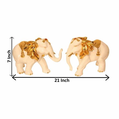 Gold Plated Elephant Pair Decorative Showpiece for Good Luck, Vastu, and Gifting