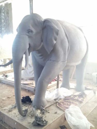 GLASSPOLL ART Natural Fiberglass life size Elephant Statue, For Exterior Decor, For Decoration