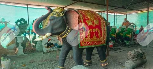 Multicolor FRP/ Fiber Decorative Elephant Statue 8 feet trunk up, For Exterior Decor
