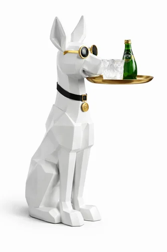 Triivvayu Designer Decor Piece Geometric Dog Form Round Tray White Statement Decor