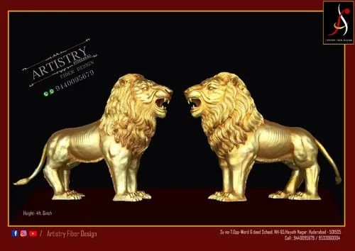 Golden Fiber Lion Statue for Decoration, Size/Dimension: 4.6 Feet