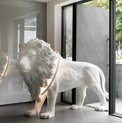 White Fiber Giant Lion Statue, For Interior Decor