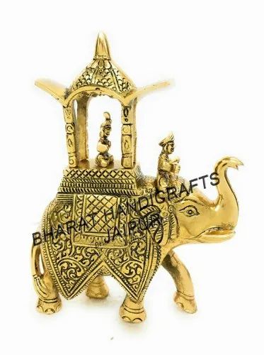 Golden Plated Metal Elephant, For Interior Decor, Size/Dimension: 10"X7''