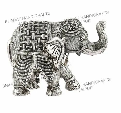 Bharat Handicrafts Metal Silver Plated Antique Elephant For Interior Decor