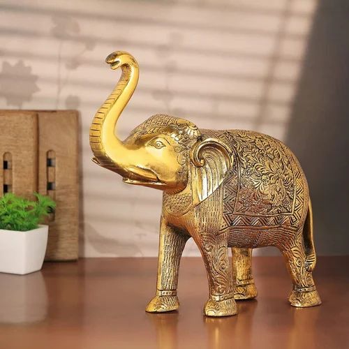 Golden Gold Plated Elephant Statue, For Decorative And Gifting Use, Size/Dimension: 12 Inc