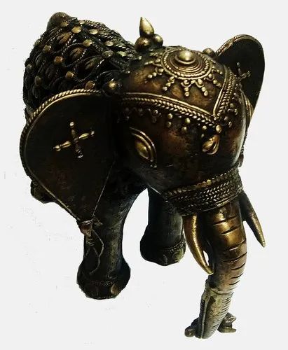 Brown And Golden Dhokra Brass Elephant Statue, For Interior Decor