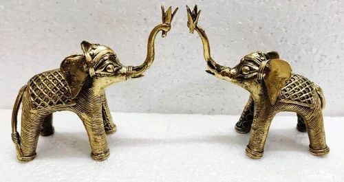 Golden Interior Decor Dhokra Brass Elephant Statue