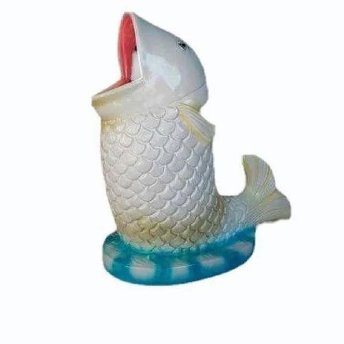 Yellow,Blue And White Marble Fish Statue, For Exterior Decor, Size: 3ft