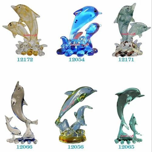 Handmade Lamp Working Glass Crystal Dolphins Fish Animal Statue - Home Decor