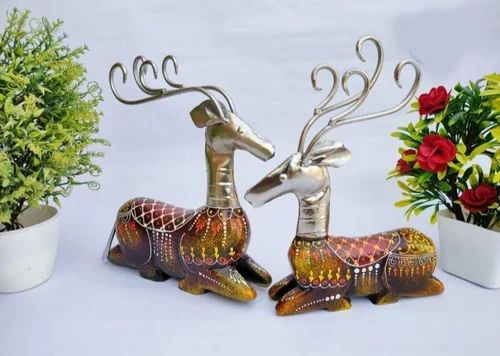 Multicolor Iron Deer Statue, For Decoration