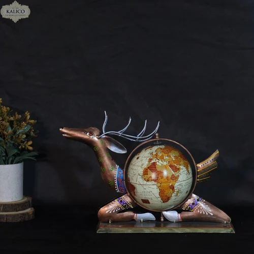 Glossy Wrought Iron Globe Deer Statue (45 cm)