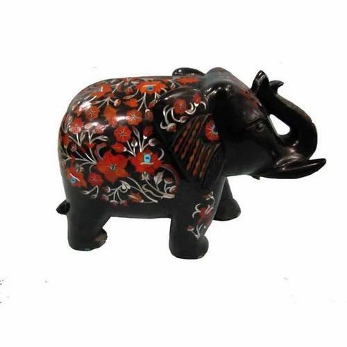 Black Stone Elephant Statue, for Interior Decor, Size/dimension: 7x7x4 Inches
