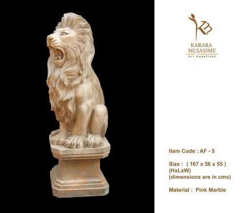 Brown Lion Marble Stone Animal Figure, For Interior Decor, Size/Dimension: 167 X 56 X 55
