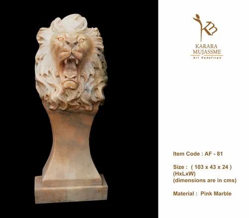 Brown Lion Marble Stone Animal Figure, For Interior Decor, Size/Dimension: 103 X 43 X 24