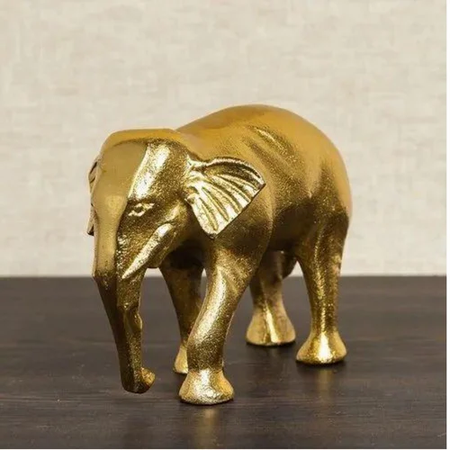 Hand Carved Work Golden Brass Elephant Idol, For Exterior Decor