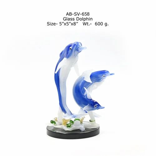 Multicolor Glass Dolphin Set, For Home, Set Contains: 2 Pieces