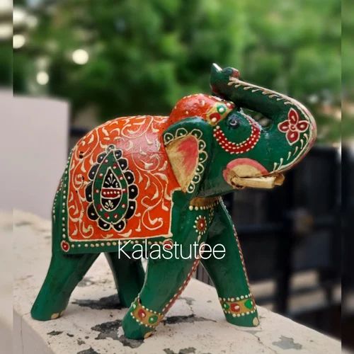 Multicolor Hand Painted Wooden Elephant, For Home Decor