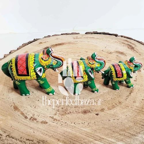 Handpainted Wooden Elephant Pair