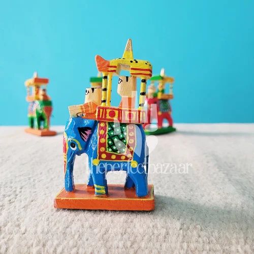 Theperfectbazaar Handpainted Wooden Ambari Elephant Decorative Elephant