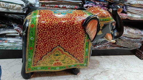 Hand Painted Big Wooden Elephant Statue, For Home Decor, 1